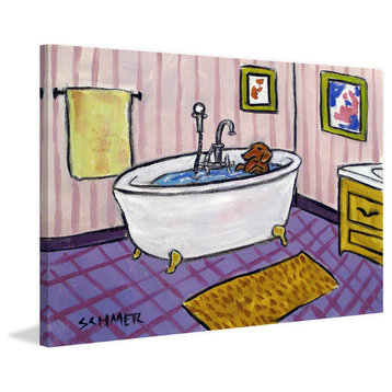 "Dachsund Bath" Painting Print on Wrapped Canvas, 18"x12"