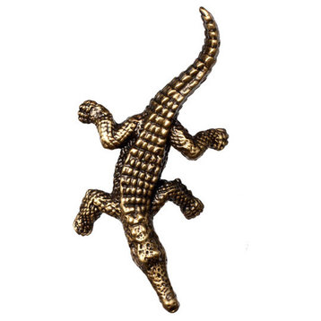 Crocodile Knob, Right Facing, Antique Brass
