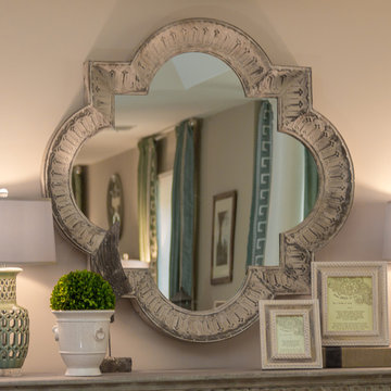 Aqua Greek Key Curtains Master Suite