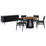Armen Living - Pasadena Erie 6-Piece Round Dining Set, With Buffet and Paper Cord Chairs - Transform your indoor dining space with the Pasadena Erie 6 Piece Dining Set from Armen Living. This contemporary dining set features: 1 round Pasadena table with a solid wood base and concrete bottom for added stability, 1 Pasadena 4 Door Wood Buffet Cabinet with Black Oak Finish, and 4 Erie chairs constructed with solid wood frames and woven paper cord. The Danish and mid-century modern influences shine through in the sleek design that combines functionality with artistic flair. As versatile furniture pieces, these dining chairs transcend their traditional role, doubling as smart accent chairs or chic additions to your vanity. The ergonomic design ensures comfort during meals, providing both flexible support and style, while the open back and paper cord create a chair with unparalleled breathability. The 47-inch Round Pasadena Table is a chic and versatile addition that effortlessly blends style and functionality in your indoor living spaces. Crafted with meticulous attention to detail, the round shape of the table adds a touch of modern elegance to any space. This cohesion serves to enhance the clean, simple aesthetic of this set, which is sure to create a focal point in any room. Perfect for intimate dinners or casual family meals, this 6-piece set is designed for those who appreciate a blend of form and function. Perfectly suited for the dining room, the buffet is a seamless blend of form and utility. The four-door design opens to reveal two levels of shelves. Two matching wooden shelves are included, offering an elegant display area for showcasing your cherished dinnerware or decorative items. The shelves are adjustable to 3 available heights. The Pasadena Buffet transcends its traditional role in the dining room, seamlessly fitting into various spaces in your home. Use it as a stylish sideboard, an entry cabinet that welcomes guests with its polished charm, or a versatile storage cabinet in the kitchen. Elevate your dining experience with the Pasadena Erie dining table set. This dining set is available in multiple color variations including: a black oak finish with black chairs and buffet, and a walnut tabletop with complementary black finish on the base, chairs, and buffet.