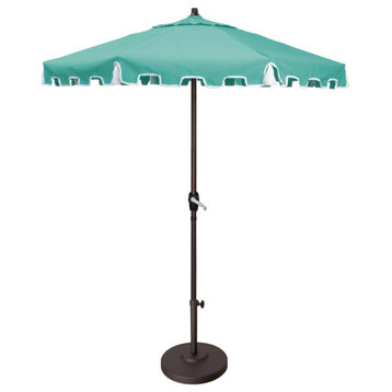 7.5' Greek Key Patio Umbrella With Fiberglass Ribs and Tassels, Aruba