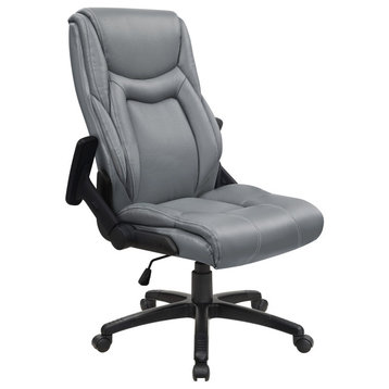 Executive High Back Office Chair, Gray Bonded Leather With White Stitching