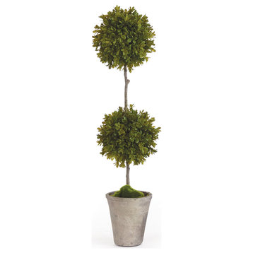 Designer Double Ball Topiary Boxwood 25 in Rustic Pot Classic Greenery Tabletop
