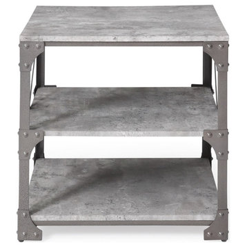 Home Square 23.6" Wide Three Tier Metal & Wood End Table in Gray - Set of 2