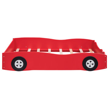 Gewnee Twin Size Car-Shaped Platform Bed in Red