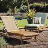 Teak Outdoor Patio Giva Chaise Lounger With Side Tray, Set of 2