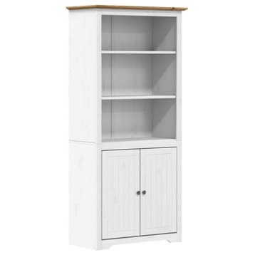 vidaXL Bookshelf Bookcase with Doors BODO White and Brown Solid Wood Pine
