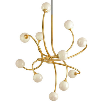Signature 12-Light Chandelier, Gold Leaf, Antique White With Gold