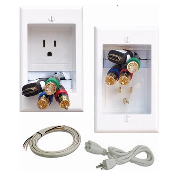 Pro-Series Single Receptacle Recessed Power and Cable Management Kit, White