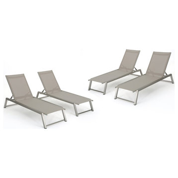GDF Studio Santa Monica Outdoor Gray Mesh Chaise Lounge With Aluminum Frame, Set of 4