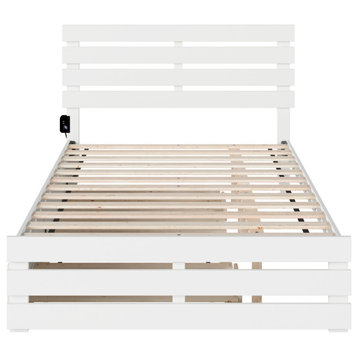 Oxford Full Bed With Footboard and Usb Turbo Charger With Twin Trundle, White