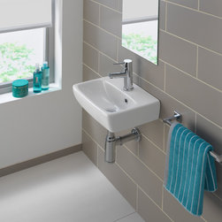 Nova 14" Wall-mount or above-counter ceramic Sink with overflow and one faucet h - Bathroom Sinks