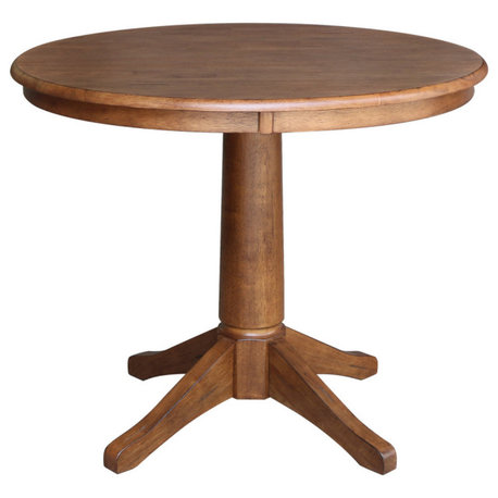 Round Top Pedestal Table, Distressed Oak, 36"ch Round