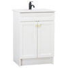 24" Single Sink Foldable Vanity, White With White Ceramic Top, Brushed Gold