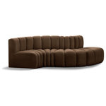 Meridian Furniture - Arc Velvet Upholstered 4-Pc. S-Shaped Modular Sectional, Brown - Give your living room or den the perfect blend of style and versatility with this Arc velvet fabric curved modular Sectional. Part of the Arc modular furniture collection, this Sectional comes upholstered in rich brown velvet fabric and features deep channel tufting that adds a touch of luxury while enhancing comfort and support. A seamless combination of form and function, this chair can be used with other Arc pieces to create a myriad of configurations in your well-curated room.