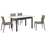 Armen Living - Giana Kash 5 Piece Extendable Dining Set With Faux Leather Chairs - Dine, entertain, or enjoy the company of friends and family with the Giana Kash 5 Piece Extendable Dining Set with Faux Leather Chairs. This set includes 1 Giana extendable dining table and 4 Kash dining chairs. With a slim and streamlined profile, this parsons-style chair brings effortless style and elegance to your home. It is perched upon slender black metal legs to make any room appear open and spacious. It features a tall back with a subtle curve to provide exceptional lumbar support. With a simple and elegant design, our dining room chair focuses on bringing comfort and convenience to your dining table. It can easily transition anywhere from your living space to your home office to provide a comfy seat for everyday functions. This kitchen chair is upholstered in UV and stain-resistant faux leather which does not crack or fade easily to provide easy care and maintenance. The Giana dining table features an extendable a rectangular tabletop, perched upon a crisp black metal base. The tabletop is crafted in Carmen Gray Sintered Stone to offer a luxe appeal with easy maintenance. This tabletop is resistant to etching, scratches, burns, and stains as a sturdy yet elegant alternative to quartz. With a durable construction and versatile appeal, our dining table is perfect for both casual and formal meals in a kitchen, dining room, or living space. The dining table can easily extend to seat up to four to six individuals. The Giana Kash dining set is available in 5 and 7 piece set configurations and features a camren gray sintered stone table top with black base and your choice of taupe gray, brown, or black faux leather upholstery.