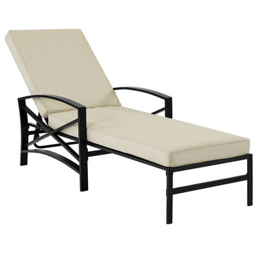 Pemberly Row Metal Patio Chaise Lounge in Oatmeal and Oil Rubbed Bronze