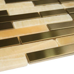 Honey Onyx Marble & Gold Stainless Steel Authentic Glass Mosaic Tiles Collection - Home Accessories & Decor