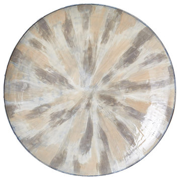 Large Enamel Metal Earth Tones Glossy Decorative Plate Cream Pearl White Modern