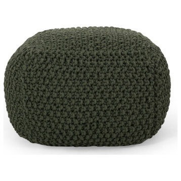 GDF Studio Knox Knitted Cotton Pouf, Green
