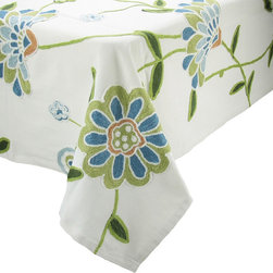Xia Home Fashions - Crewel Embroidered Flora Linens Collection Tablecloth - Tablecloths