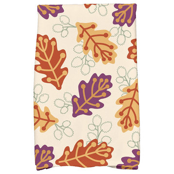 Retro Leaves Floral Print Kitchen Towel, Purple