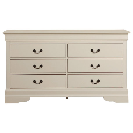 Louis Phillipe 6-Drawer Beige Double Dresser 33 in. X 18 in. X 60 in.