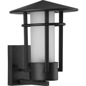 Exton 1-Light Textured Black Etched Seeded Glass Modern Outdoor Wall Light
