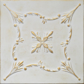 19.6"x19.6" Styrofoam Glue Up Ceiling Tiles R38 White Satin Washed Gold