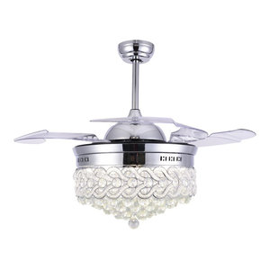 42 Modern Crystal Ceiling Fan With Lights Retractable Chandelier