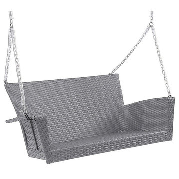Resin Wicker/ Steel Contemporary Hanging Loveseat Swing, Weathered Gray