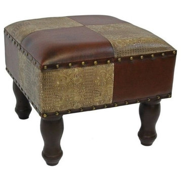 Pemberly Row Faux Leather Ottoman in Mix Pattern