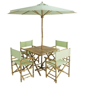 Bamboo Patio Set With 4 Celadon Director Chairs +  1 Square Table With Matching