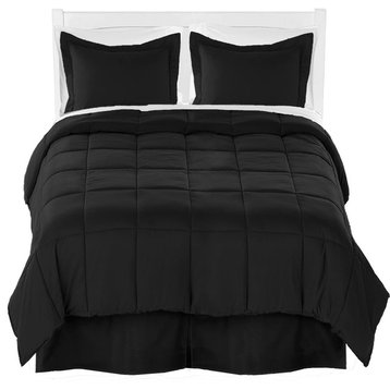 Comforter, Sheet, and Bed Skirt, 6 Piece Set, Black, White, Black, Twin