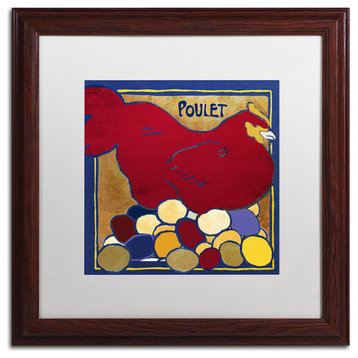 Color Bakery 'Poulets II' Art, Wood Frame, White Matte, 16"x16"
