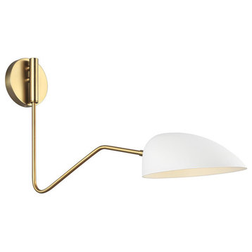 Jane 1-Light Swing Arm Sconce in Matte White / Burnished Brass