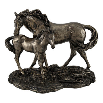 Mare and Foal Wild Horses Bronzed Statue