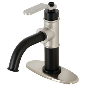 Single-Handle Bathroom Faucet With Push Pop-Up, Matte Black/Brushed Nickel