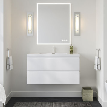 Beacon Bath Vanity, High Gloss White, 42", Single Sink, Wall Mount