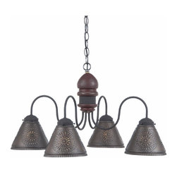 Handmade In Pennsylvania, USA - Wood and Punched Tin Chandelier - Chandeliers