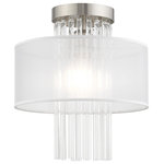 Livex Lighting - Livex Lighting Brushed Nickel 1-Light Ceiling Mount - Dazzle contemporary decor schemes with the upscale feel of this elegant ceiling mount. The Alexis fills a bling quotient with beautiful grade-A K9 crystal rods that cascades from a brushed nickel base with a hand crafted translucent fabric shade.