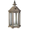 Benzara Temple Design Wooden Lantern With Glass Panels, Brown, 2-Piece Set