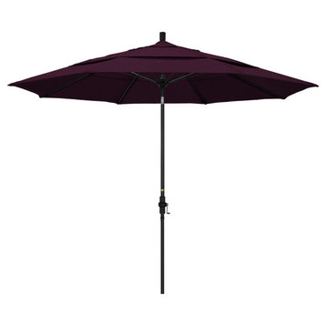 11' Matted Black Collar Tilt Crank Aluminum Umbrella, Purple Pacifica