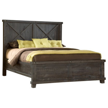Bowery Hill Modern King Solid Pine Wood Panel Bed in Espresso Finish