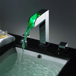 Contemporary Two Handles Chrome Waterfall LED Bathroom Sink Faucet - T8005-1 - Bathroom Sink Faucets