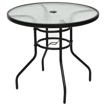 Modern 31.5" Patio Tempered Glass Steel Frame Round Table