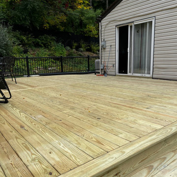 Large pressure treated wood deck