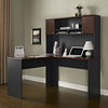 L-Shaped Office Computer Desk with Hutch in Slate Grey and Cherry Wood Finish