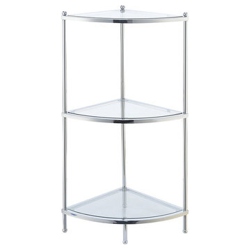Pemberly Row Three-Tier Corner Shelf in Clear Glass/ Chrome