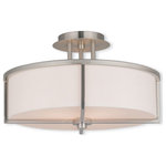 Livex Lighting - Livex Lighting 51074-91 Wesley - Three Light Semi-Flush Mount - Canopy Included: TRUE  Shade InWesley Three Light S Brushed Nickel Satin *UL Approved: YES Energy Star Qualified: n/a ADA Certified: n/a  *Number of Lights: Lamp: 3-*Wattage:60w Medium Base bulb(s) *Bulb Included:No *Bulb Type:Medium Base *Finish Type:Brushed Nickel